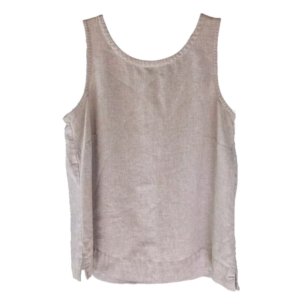 Amber Sun Women's Tank Top Size XL Linen Blend beige Sleeveless Textured